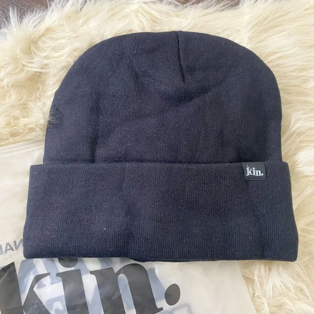 New KIN keep it Natural Black Jersey Satin Lined Beanie Size XL